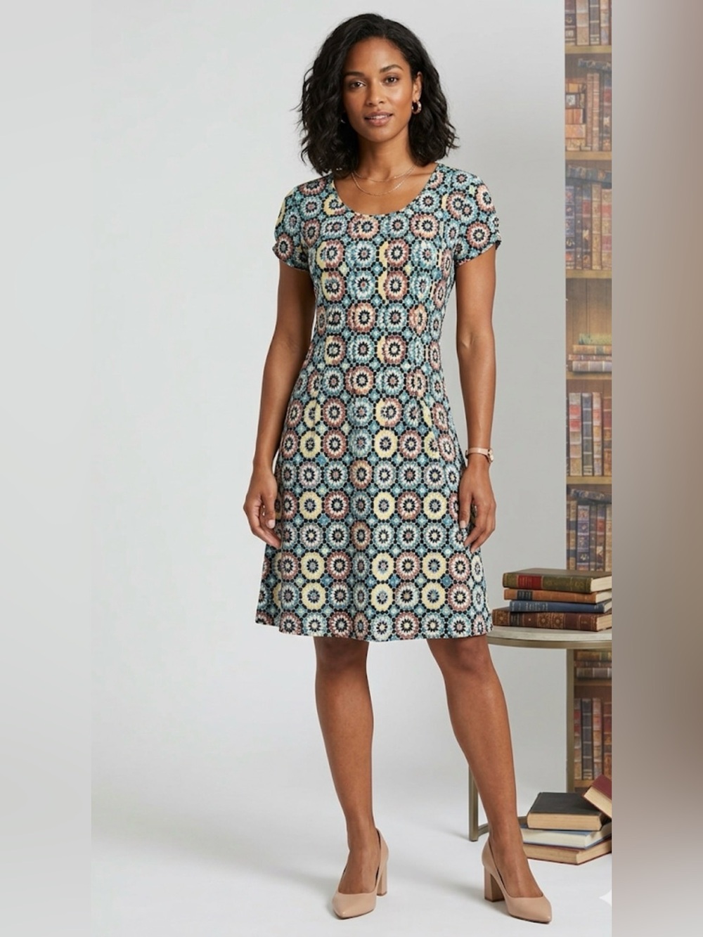 NY Collection Blue and Red Flutter Sleeve Mini Dress